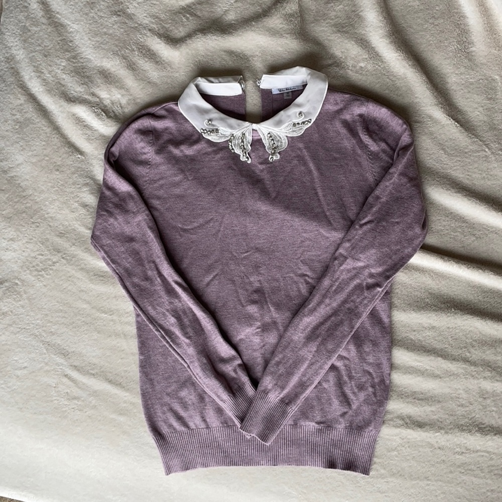 Light purple lilac beaded collar long sleeve shirt